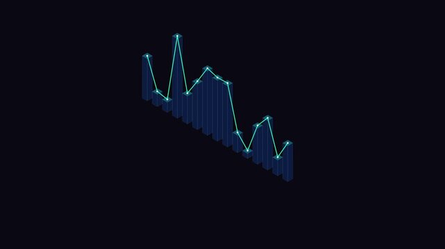 3D transparent bars with neon tops and a polyline