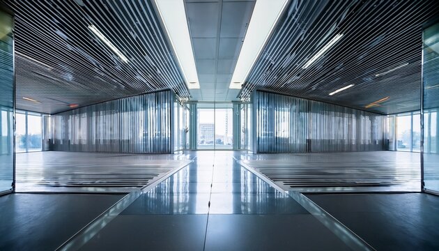 empty interior room with floor to ceiling mirror panels and infinite reflections for futuristic abstract architectural design and concept