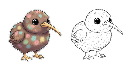 Cute Kiwi Bird Illustration coloring page © Sumon555
