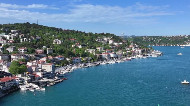 Luxury Neighborhood in Istanbul, Bebek Beach and Bebek Marina Drone Video, Besiktas Istanbul, Turkiye (Turkey)