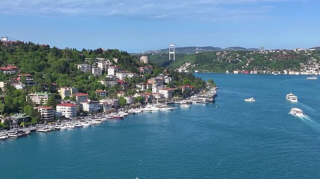 Luxury Neighborhood in Istanbul, Bebek Beach and Bebek Marina Drone Video, Besiktas Istanbul, Turkiye (Turkey)