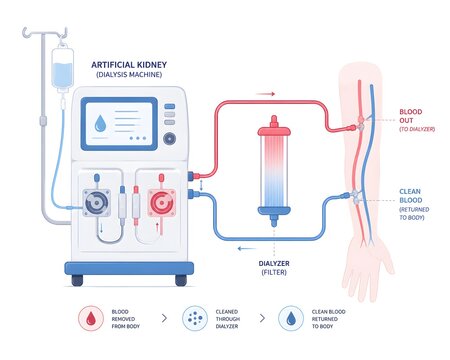 Clean Vector Illustration of Artificial Kidney Support System