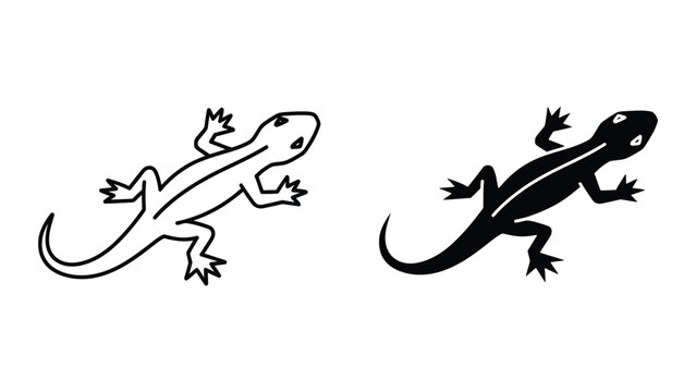 Black and white lizard vector icon pair facing opposite directions
