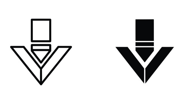 Minimalist downward arrow icon with bar and triangle