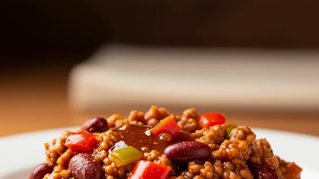 Chili con carne being sauced generously.