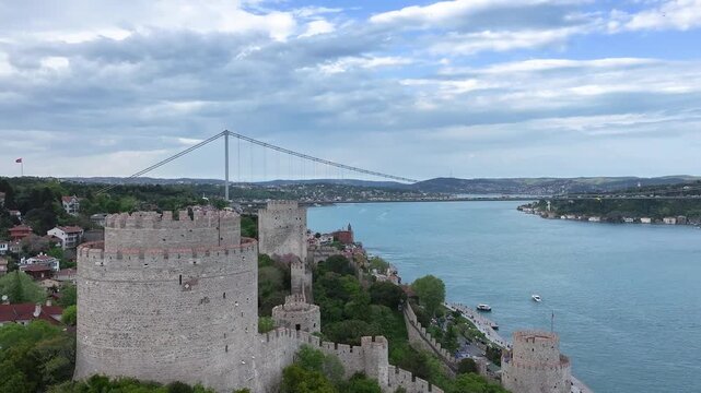 Rumeli Fortress (Rumelihisarı) Drone Video, Istanbul Icons Rumelihisari Sariyer, Istanbul Turkiye (Turkey)