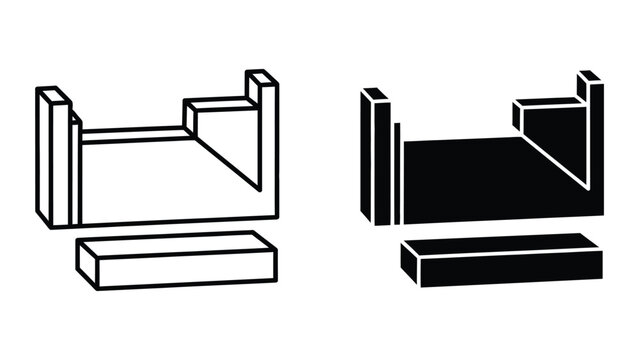Isometric l shaped shelf with and without storage blocks