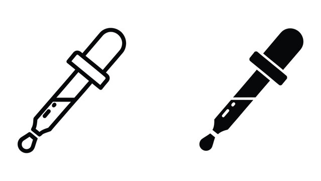 Black and white dropper bottle icons with liquid