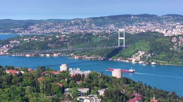 Rumeli Fortress (Rumelihisarı) Drone Video, Istanbul Icons Rumelihisari Sariyer, Istanbul Turkiye (Turkey)