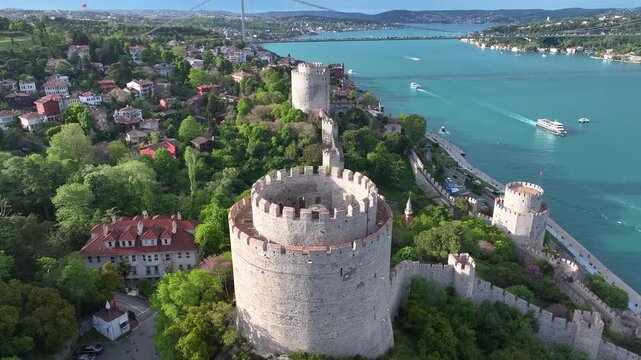 Rumeli Fortress (Rumelihisarı) Drone Video, Istanbul Icons Rumelihisari Sariyer, Istanbul Turkiye (Turkey)