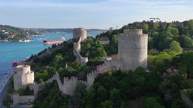 Rumeli Fortress (Rumelihisarı) Drone Video, Istanbul Icons Rumelihisari Sariyer, Istanbul Turkiye (Turkey)