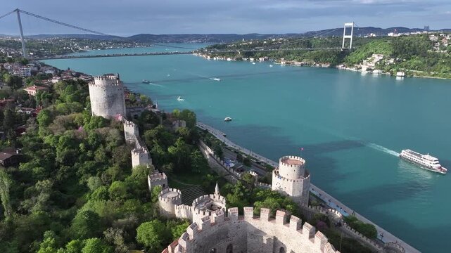 Rumeli Fortress (Rumelihisarı) Drone Video, Istanbul Icons Rumelihisari Sariyer, Istanbul Turkiye (Turkey)
