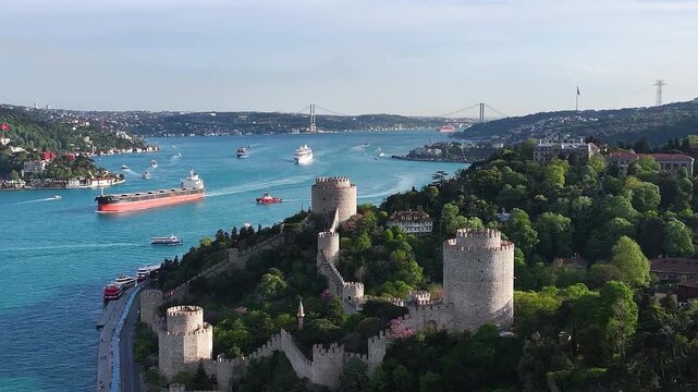 Rumeli Fortress (Rumelihisarı) Drone Video, Istanbul Icons Rumelihisari Sariyer, Istanbul Turkiye (Turkey)