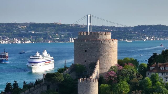 Rumeli Fortress (Rumelihisarı) Drone Video, Istanbul Icons Rumelihisari Sariyer, Istanbul Turkiye (Turkey)