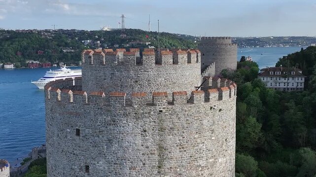 Rumeli Fortress (Rumelihisarı) Drone Video, Istanbul Icons Rumelihisari Sariyer, Istanbul Turkiye (Turkey)