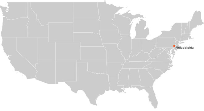 Philadelphia City Location Pin on United States Map Silhouette