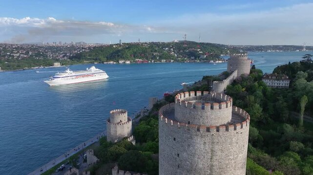 Rumeli Fortress (Rumelihisarı) Drone Video, Istanbul Icons Rumelihisari Sariyer, Istanbul Turkiye (Turkey)