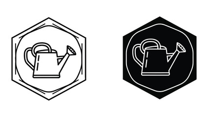Fototapeta premium Watering can icon in hexagonal outline and solid black background