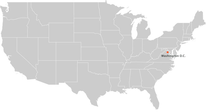 Washington DC City Location Pin on United States Map Silhouette