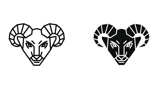 Black and white bighorn sheep head illustration