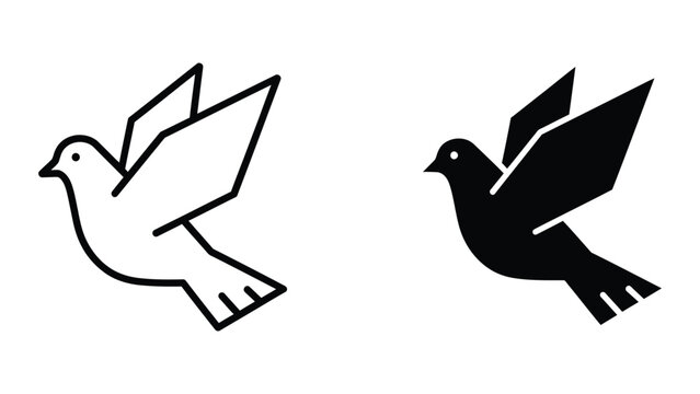 Simple black and white flying pigeon and dove icon pair