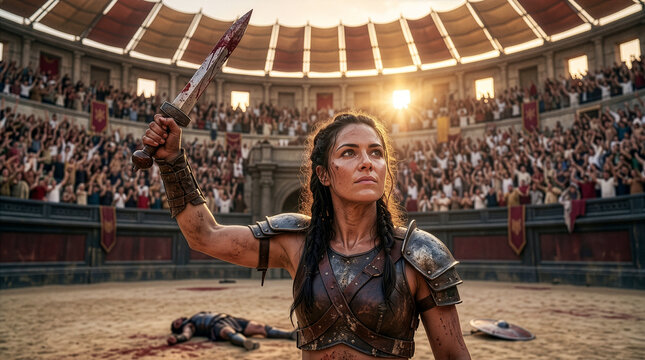 victorious gladiator celebrating  