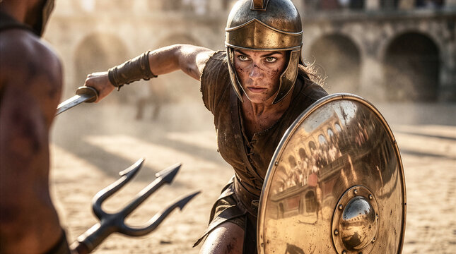 female gladiator fighting in the arena