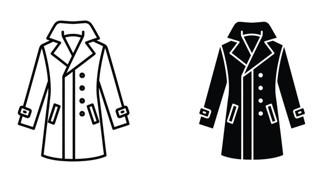 Black and white line art trench coats with cuffs and buttons