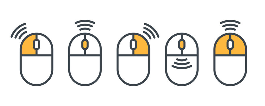 Mouse button click icon set. Computer mouse icon set. Pressing different mouse buttons. Left and right click, scroll wheel, and button press symbols. PC cursor icon.