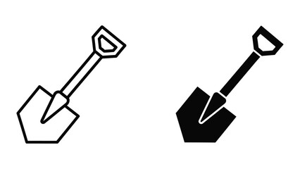 Black and white shovel and pickaxe tools icon set © MDAROB