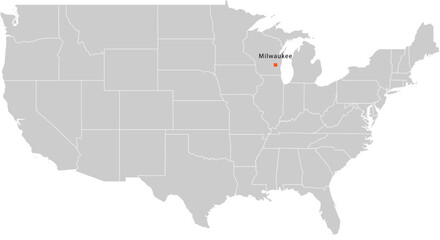 Fototapeta premium Milwaukee City Location Pin on United States Map Silhouette