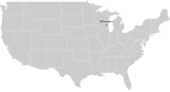 Milwaukee City Location Pin on United States Map Silhouette