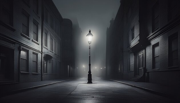 dark gray urban street with a lone streetlamp standing out in the darkness empty streets solitary lamp post city street
