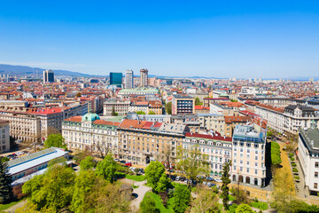 Obraz premium Sofia city centre aerial panoramic view in Bulgaria