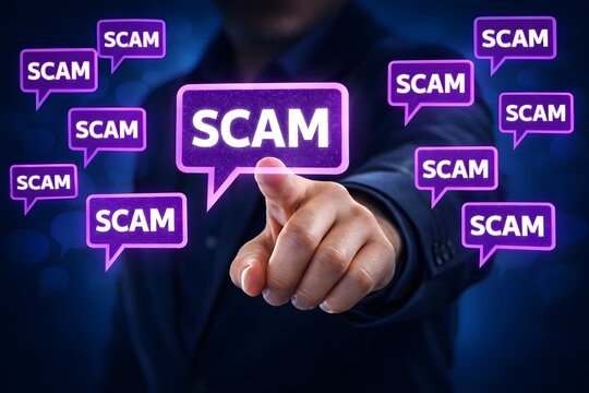 Social media scam or fraudulent advertisements. Man tapping on a malicious link in a post.