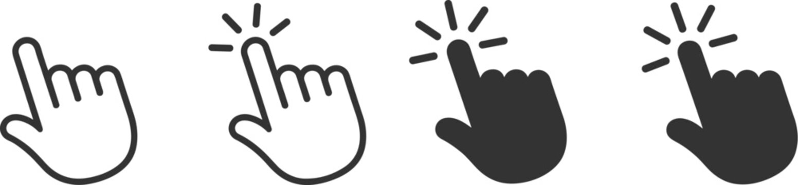 Set of diverse cursor hand pointer icons representing clicking and selecting actions isolated on transparent background