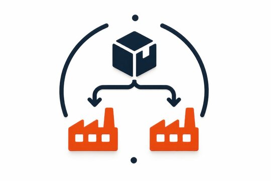 Supply chain distribution icon with warehouse cube factory arrows and minimal white background illustration