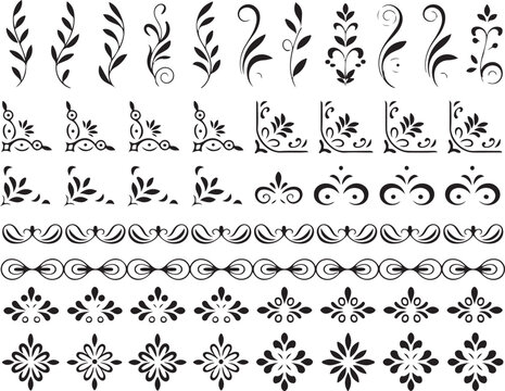 Elegant floral and ornamental swirls, decorative elements for graphic design, page ornaments, dividers, borders and flourishes.