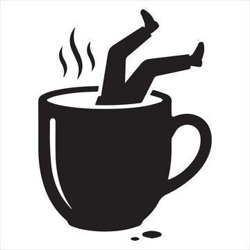 humorous coffee drinking accident with person trapped inside mug