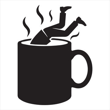 humorous coffee drinking accident with person trapped inside mug