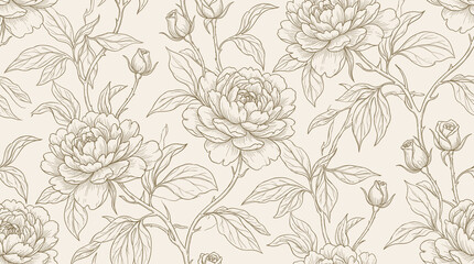 Fototapeta premium Ink Drawing Botanical Floral Hand Drawn Background Detailed Antique Warm Tone Cream Sepia Art Print Book Illustration Illustration Timeless Herbarium Naturalist