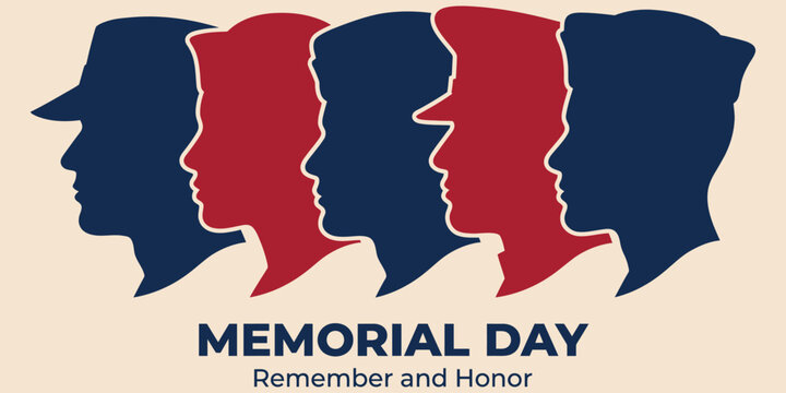 Memorial day remembrance silhouette profiles of military personnel honoring fallen heroes patriotic illustration