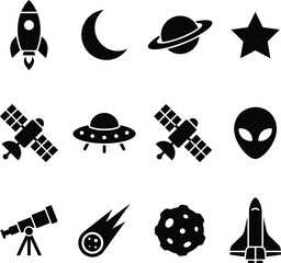 Space icons set with various celestial objects and spacecraft © Anamul Haque  Munna
