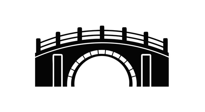Vector illustration of traditional arched stone bridge silhouette icon on a transparent background