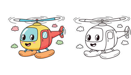 Cute Cartoon Helicopter coloring page © Sumon555