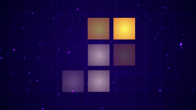 Retro two-person game background with moving glowing squares in centre. Neon Galaxy Game Sci-Fi planes shooting map concept. Vaporwave Space Synthwave kind of cosmic motion. Electric pixels with noise