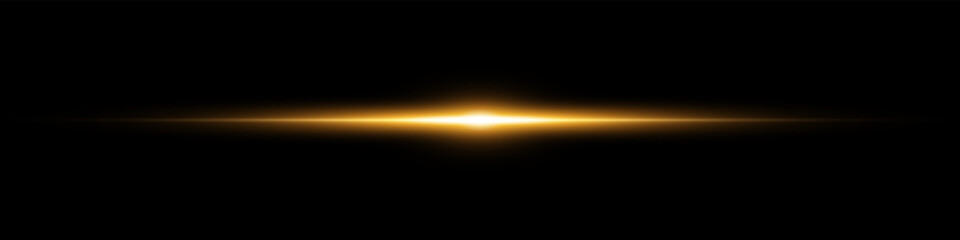 Bright horizontal beam of light on black background. Glowing laser effect creating futuristic and sci-fi aesthetics. Suitable for technology, energy, speed and digital design themes.  © Bogdan