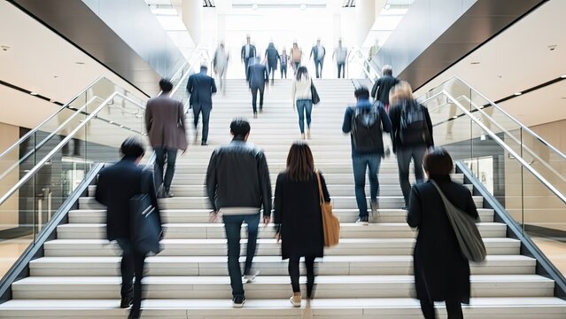 Business professionals walking in modern office building corridor