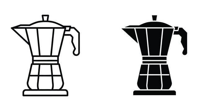 Moka pot coffee maker icon in black and white contrast