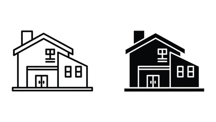 Fototapeta premium Simple black and white house icon pair comparison